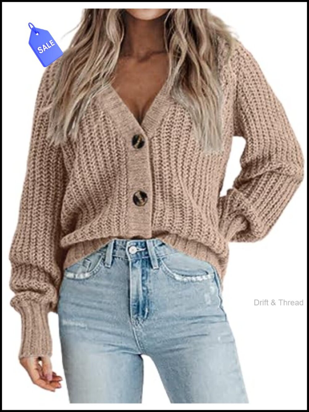 Zeagoo Chunky Knit Cardigan V-Neck Button Down Long Sleeve Sweater